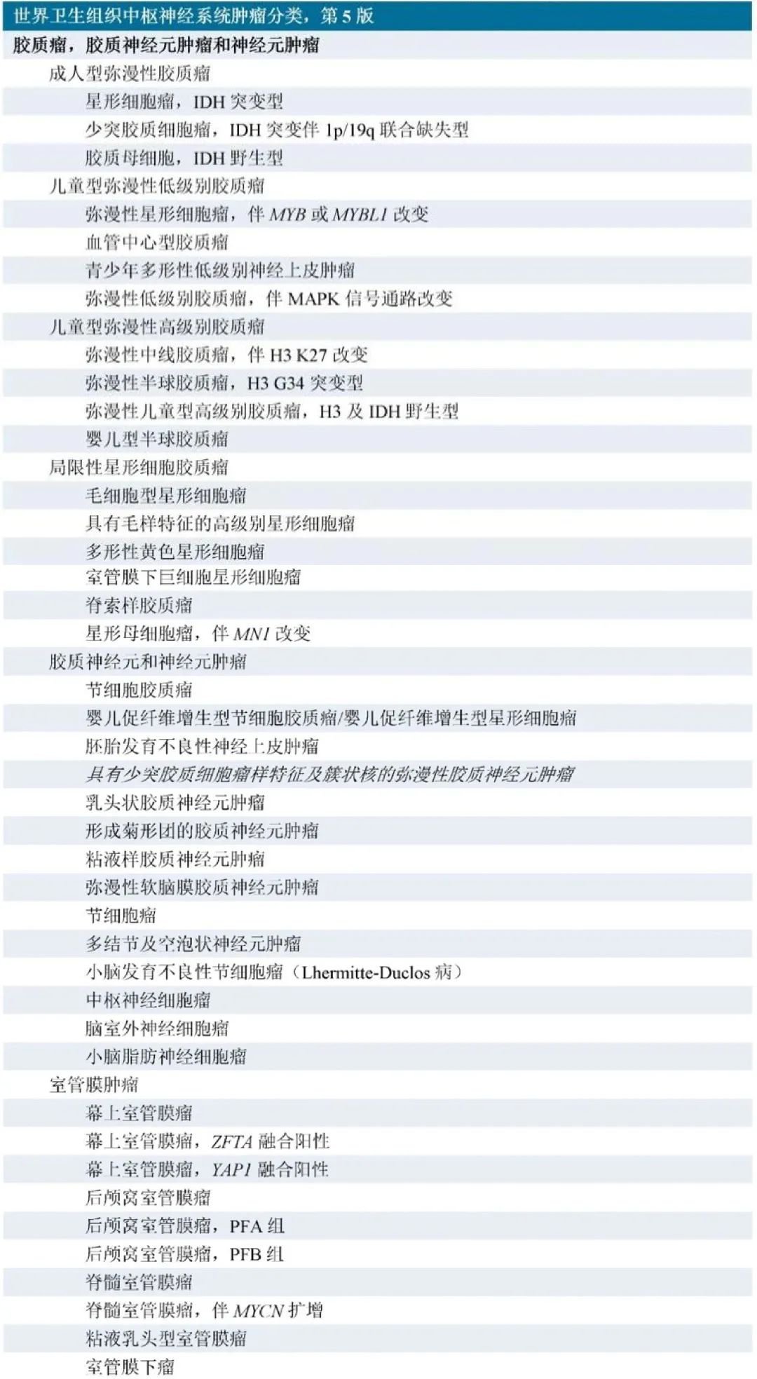 2021WHO分類將兒童型膠質(zhì)瘤單獨分為兩大類，即兒童型彌漫性低級別膠質(zhì)瘤和兒童型彌漫性高級別膠質(zhì)瘤。