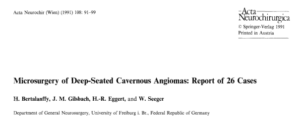 《Microsurgery of Deep-Seated Cavernous Angiomas: Report of 26 Cases 深部海綿狀血管瘤的顯微外科治療(附26例報告)》